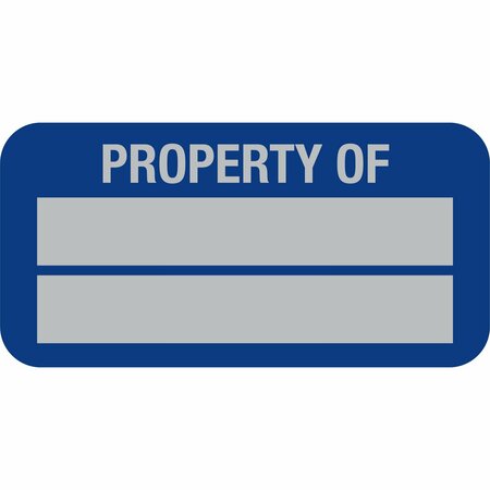 LUSTRE-CAL Property ID Label PROPERTY OF 5 Alum Dark Blue 1.50in x 0.75in  2 Blank # Pads, 100PK 253769Ma2Bd0000